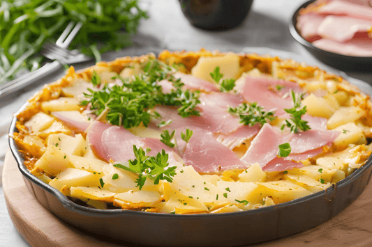 Creamoso residuo in gammon e patate cotta con senape e formaggio di Digione