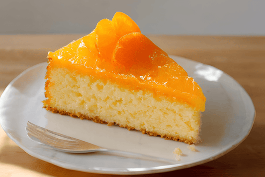 Torta di sole arancione mandarino umido con topping ananas montato