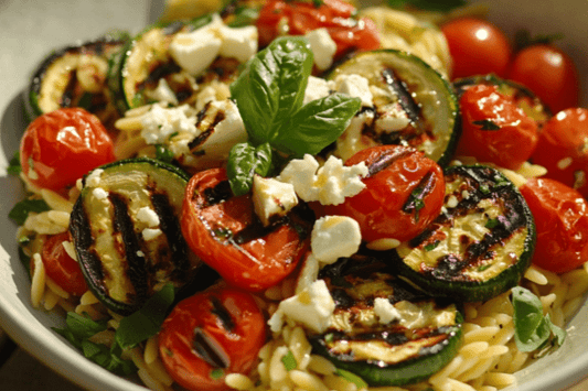 Insalata di orzo vegetale estate con vinaigrette di limone