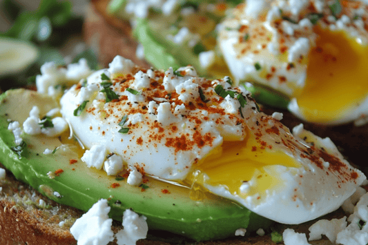 Brunch domenicale: toast di avocado con uova in camicia, feta e peperoncino