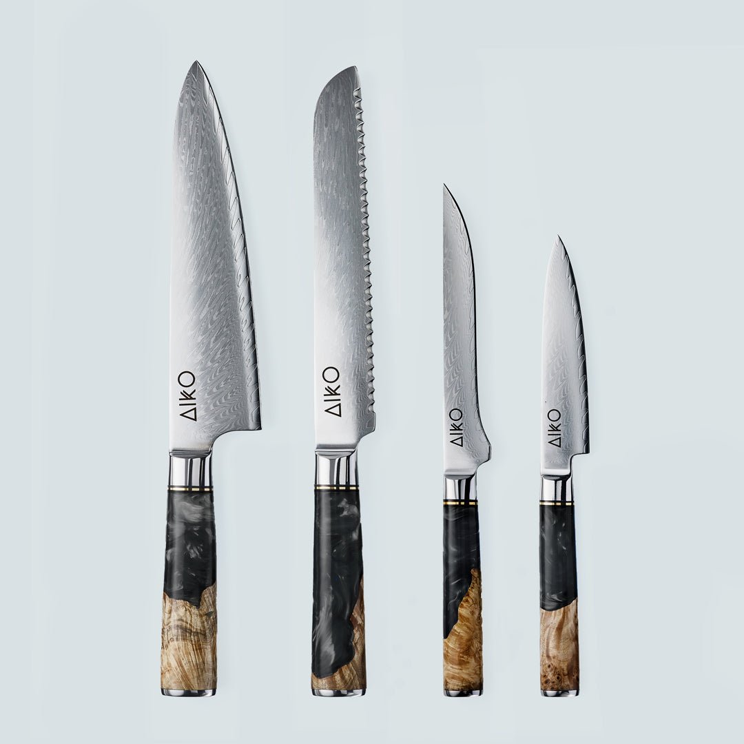 Aiko Black (あいこ, アイコ) coltello in acciaio Damasco con manico in resina nera colorata
