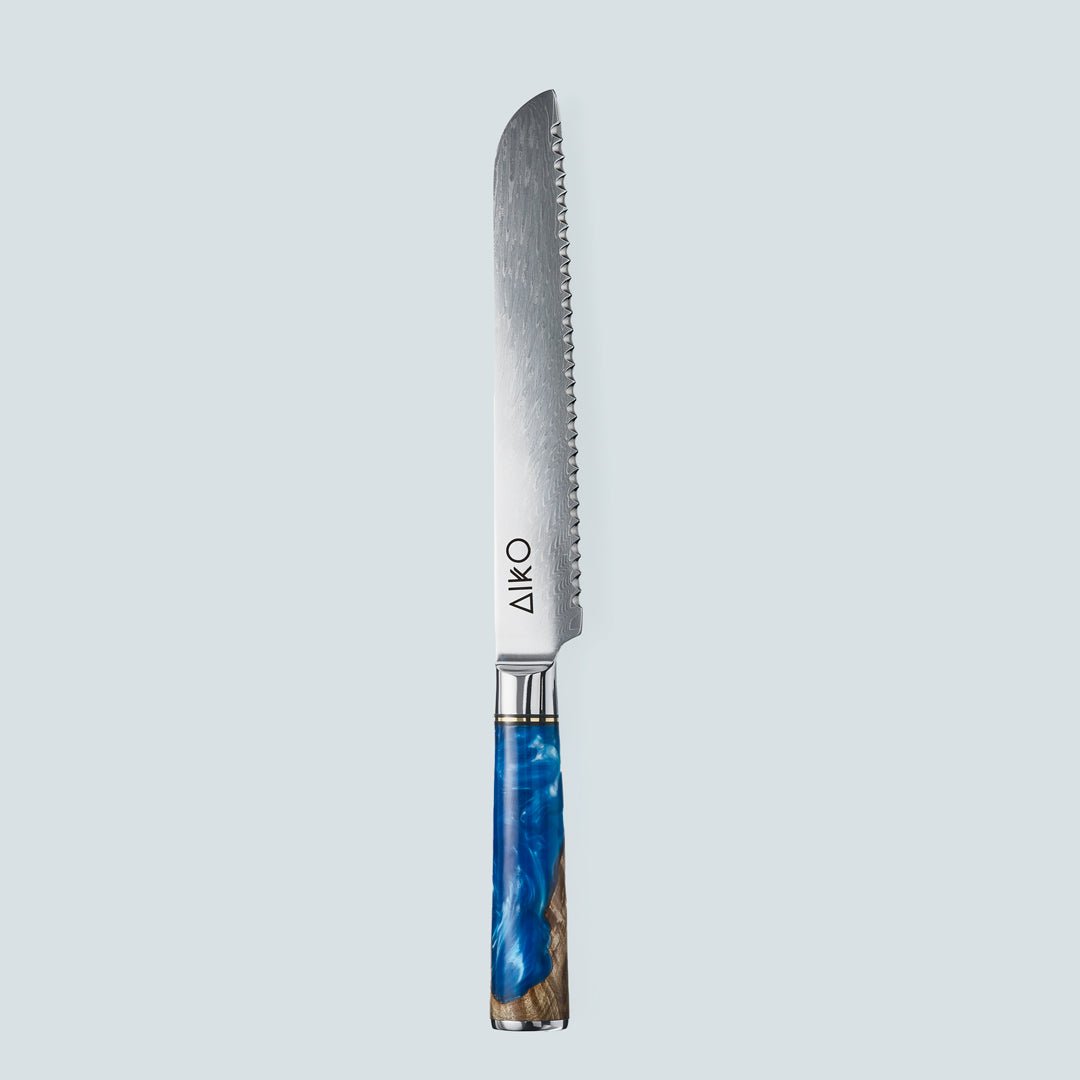 Aiko Blue (あいこ, アイコ) Damasco Knife in acciaio con maniglia di resina blu colorata