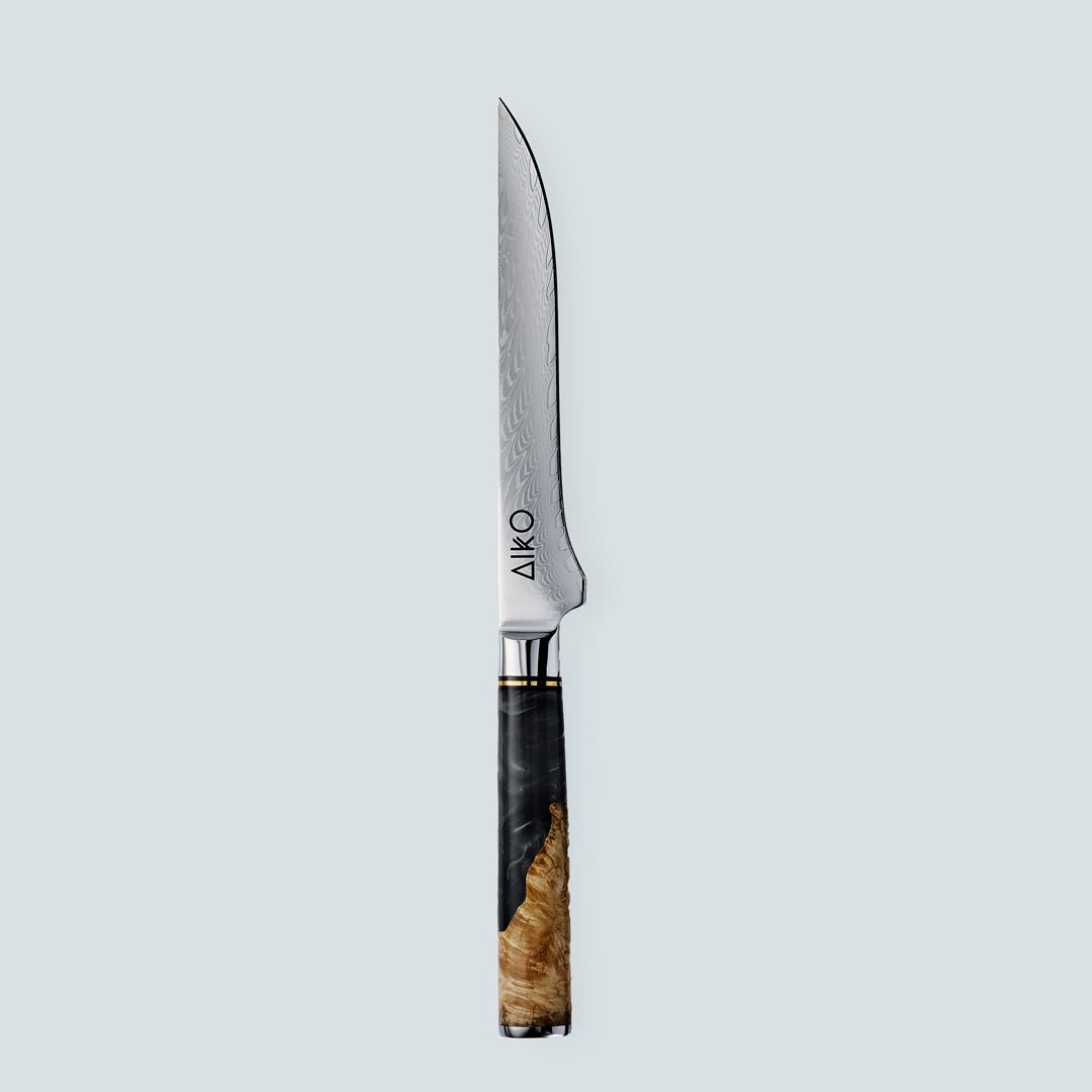 Aiko Black (あいこ, アイコ) coltello in acciaio Damasco con manico in resina nera colorata