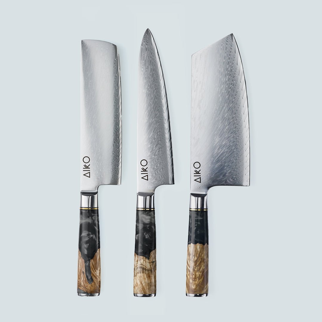 Aiko Black (あいこ, アイコ) coltello in acciaio Damasco con manico in resina nera colorata