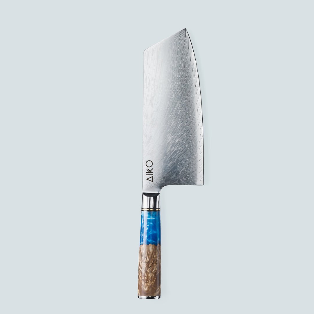 Aiko Blue (あいこ, アイコ) Damasco Knife in acciaio con maniglia di resina blu colorata
