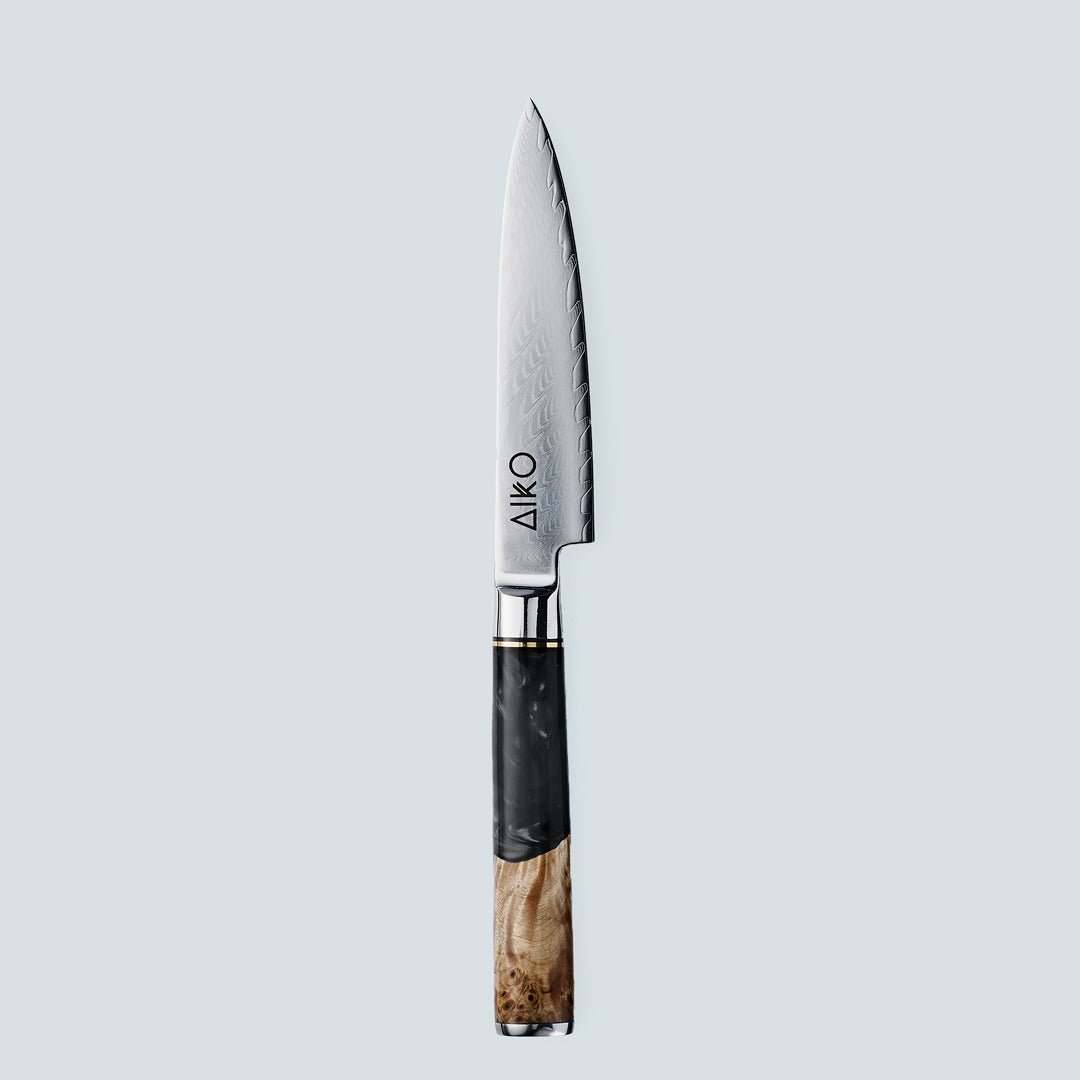 Aiko Black (あいこ, アイコ) coltello in acciaio Damasco con manico in resina nera colorata