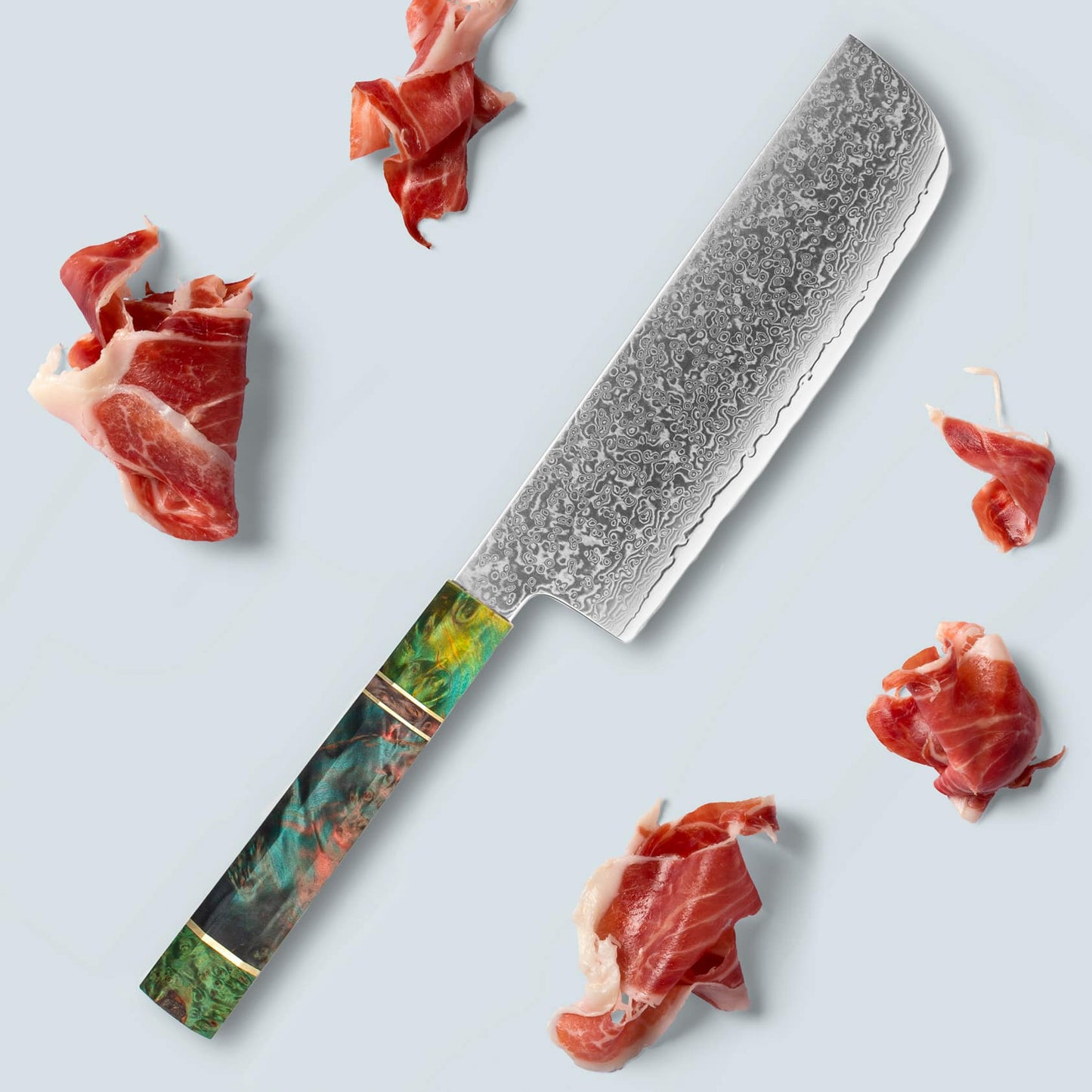 Ichika (いちか) damasco coltello in acciaio con manico ottagonale colorato