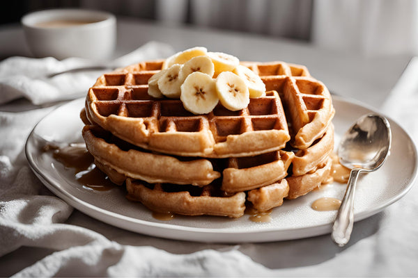 Waffle di banana soffici con sciroppo d'acero