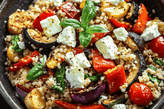 Mediterranean Bulgur Wheat Salad with Feta and Roasted Vegetables
