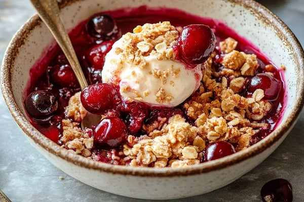 Warm Spiced Cherry Crisp with Oat Crumble Topping
