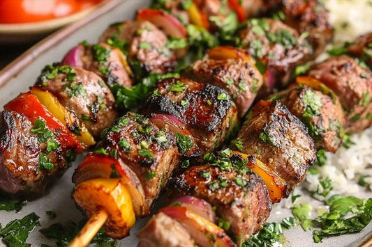 Succosa agnello grigliato in stile mediterraneo kabobs