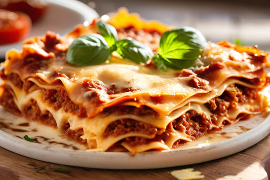 Lasagne italiane classiche con strati di carne, formaggio e salsa