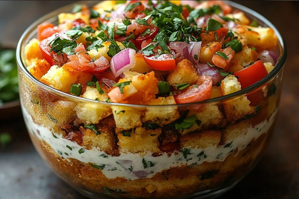 Insalata di pane di mais a strati con condimento per ranch