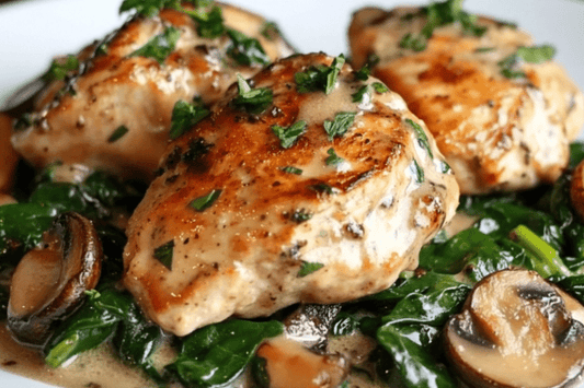 Easy Dinner Creamy Gerlic Chicken Waket con spinaci e funghi
