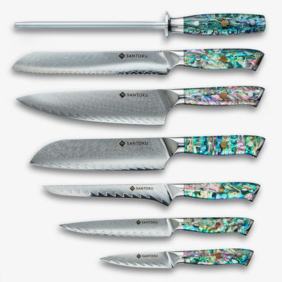 Chikashi (ちかし) damasco Knife in acciaio con manico di abalone