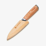Coltello da cucina giapponese in acciaio damasco Haruta da 4 pollici VG10 con manico in legno e fodero