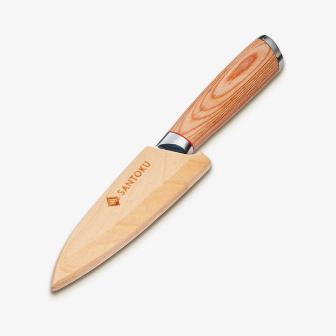 Coltello da cucina giapponese in acciaio damasco Haruta da 4 pollici VG10 con manico in legno e fodero