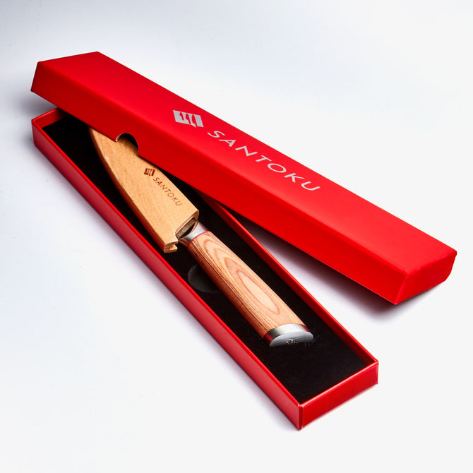 Coltello da cucina giapponese in acciaio damasco Haruta da 4 pollici VG10 con manico in legno e fodero