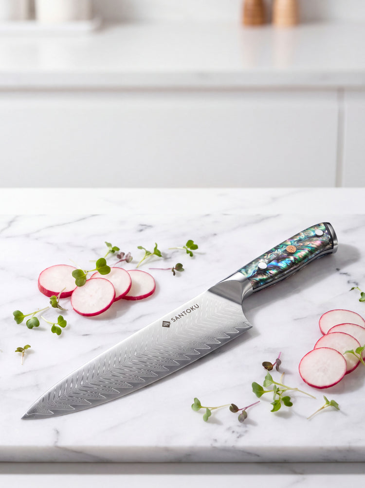 Coltello da chef Gyuto in acciaio damasco giapponese Haruta da 8 pollici VG10 con manico in legno e fodero