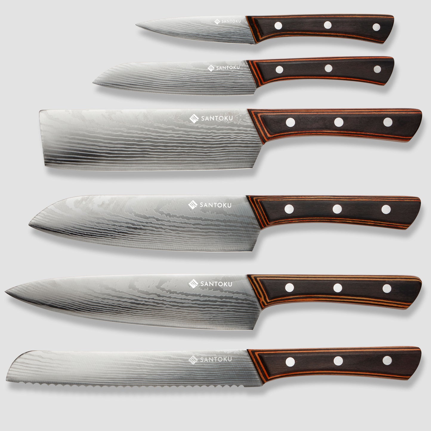 Set di coltelli da cucina Yuhi da 6 pezzi con motivo damasco con manici in pakkawood e confezione regalo