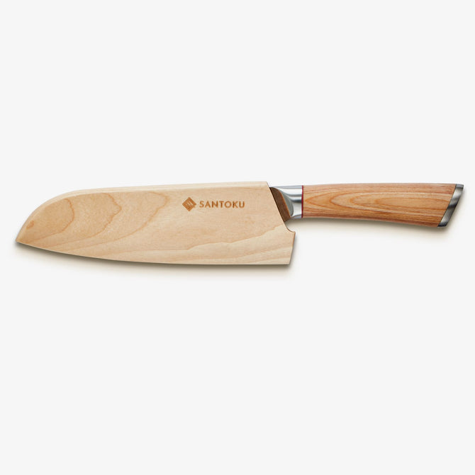 Coltello Santoku giapponese in acciaio damasco Haruta da 7 pollici VG10 con manico in legno e fodero