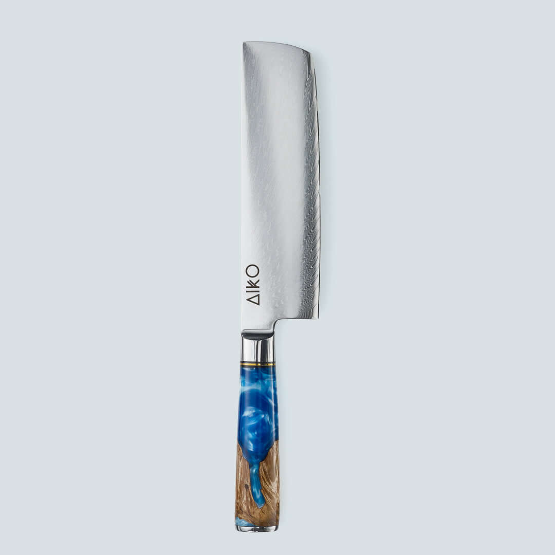 Aiko Blue (あいこ, アイコ) Coltello d'acciaio Damasco con manico in resina blu colorato