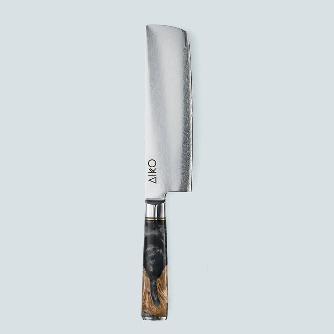 Coltello Aiko in Acciaio Damasco Nero con Manico in Resina Nera Colorata