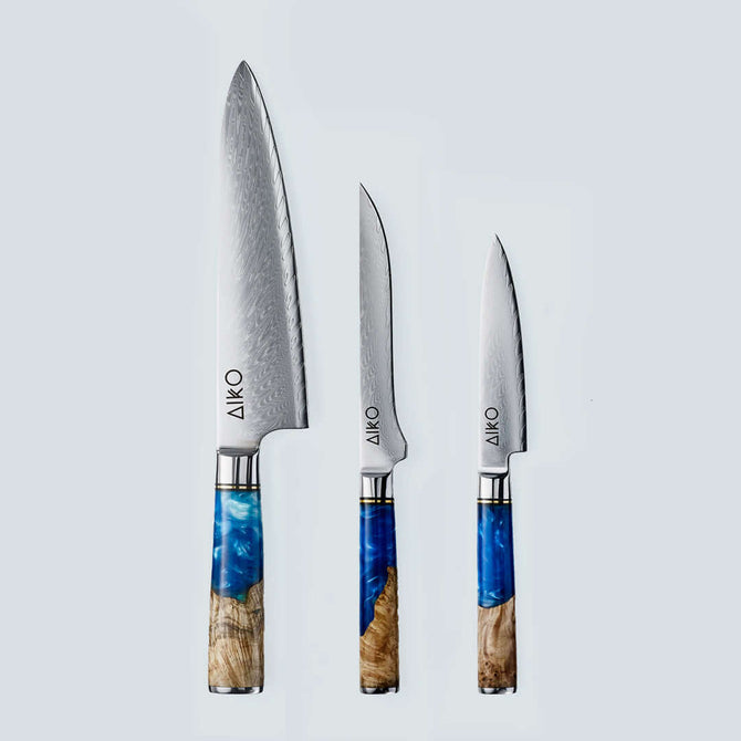 Coltello Aiko in Acciaio Damasco Blu con Manico in Resina Color Blu