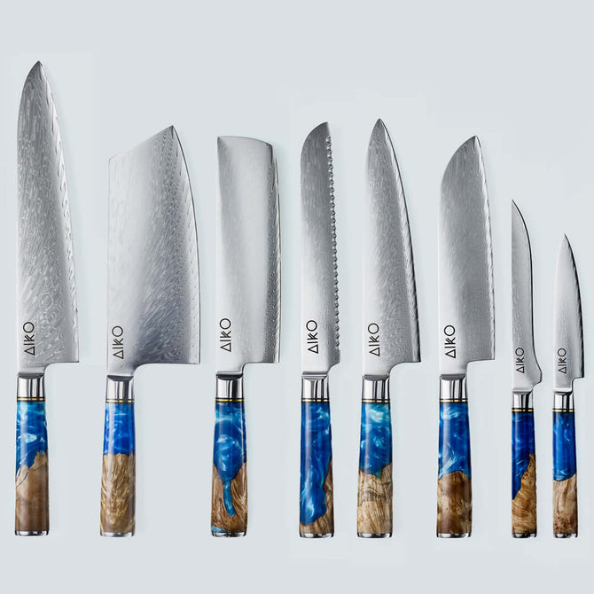 Coltello Aiko in Acciaio Damasco Blu con Manico in Resina Color Blu