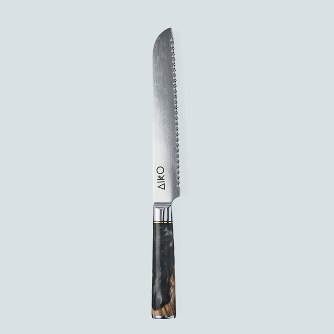 Coltello Aiko in Acciaio Damasco Nero con Manico in Resina Nera Colorata