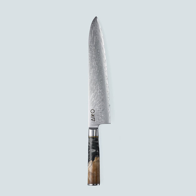 Coltello Aiko in Acciaio Damasco Nero con Manico in Resina Nera Colorata