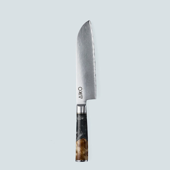 Coltello Aiko in Acciaio Damasco Nero con Manico in Resina Nera Colorata