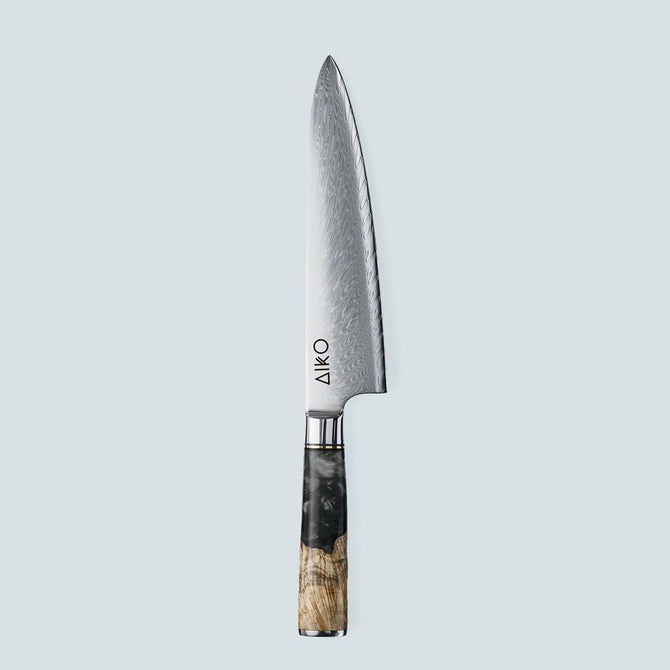Coltello Aiko in Acciaio Damasco Nero con Manico in Resina Nera Colorata