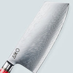 Coltello Aiko in acciaio damasco rosso con manico in resina colorata rossa