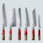 Coltello Aiko in acciaio damasco rosso con manico in resina colorata rossa